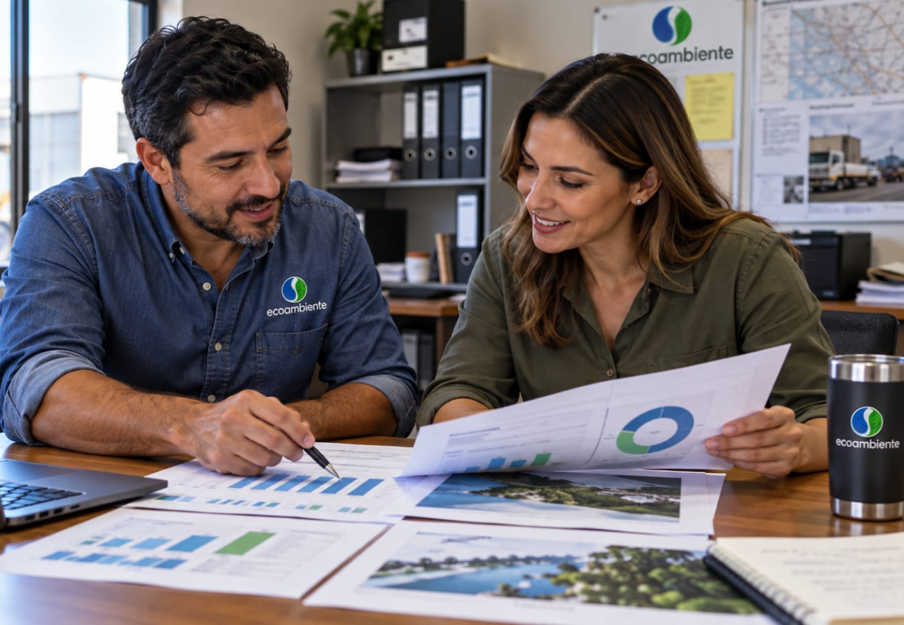 Equipo de Ecoambiente revisando una propuesta comercial